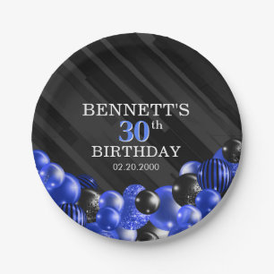 Balloons Black Blue Birthday Paper Plate
