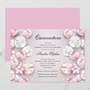 Balloons blancs roses Quinceañera Invitations