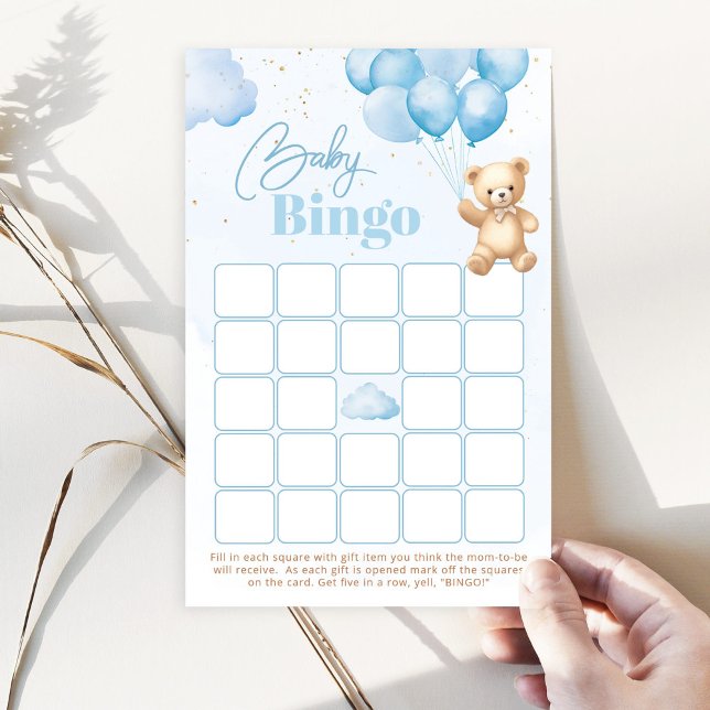 Balloons blue teddy bear baby shower bingo game (Creator Uploaded)