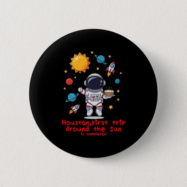 Balloons Cake And Candles Perfect One Year Old Cel 2 Inch Round Button (Front)