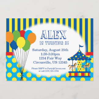 Balloons, Carousel, Carnival Circus Birthday Party Invitation