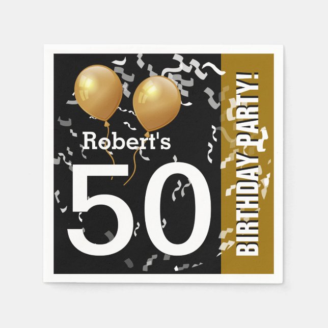 Balloons Confetti 50th Birthday or ANY YEAR A1 Napkin (Front)