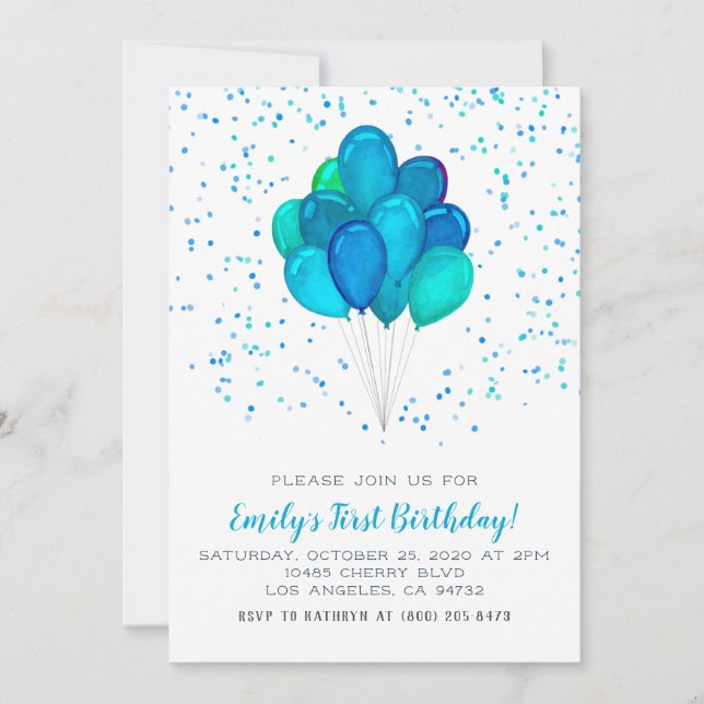 Balloons Confetti Birthday Invitation (Front)