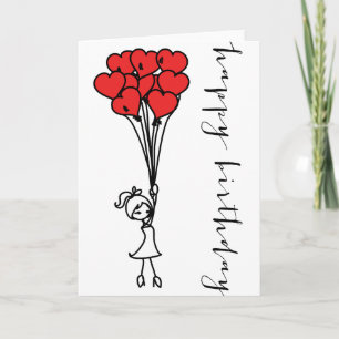 Balloons de fille et de coeur Doodle Bonne carte d