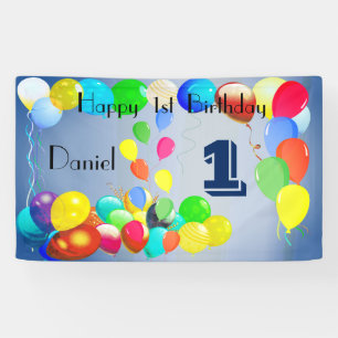 Balloons Design Personalized Happy 1st Birthday Banner