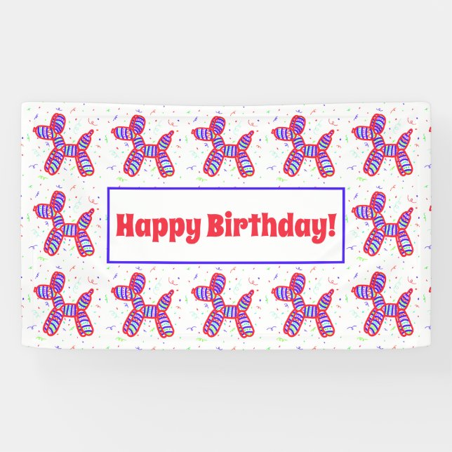 Balloons Dogs Party Happy Birthday Banner (Horizontal)