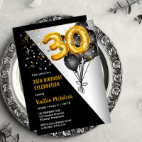 Balloons Elegant Black | Gold 30th Birthday Party