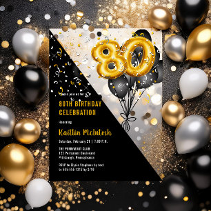 Balloons Elegant Black   Gold 80th Birthday Party Acrylic Invitations