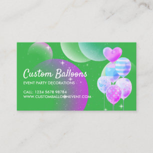 Balloons Event Party Planner Decoration Green Business Card