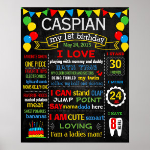 Balloons first birthday chalkboard sign poster 233
