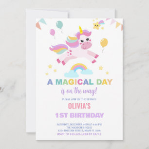 Balloons Flags Unicorns Birthday Invitations