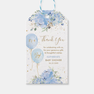 Balloons Floral Boy Baby Shower Thank You Favour Gift Tags