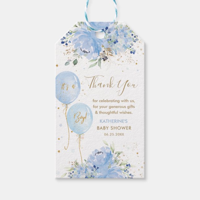 Balloons Floral Boy Baby Shower Thank You Favour Gift Tags (Front)