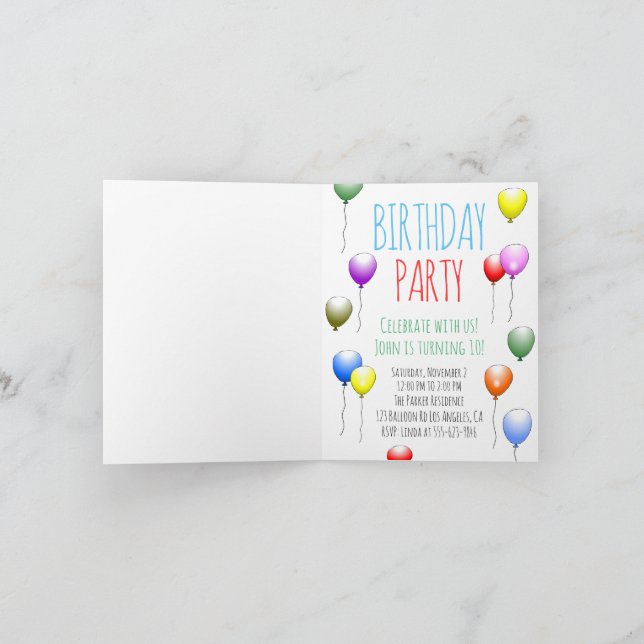 Balloons Folded Birthday Invitation (Inside)