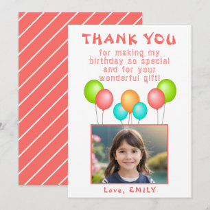 Balloons Girl Birthday Photo Thank You Card