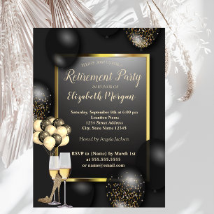 Balloons, Glas,High Heels,Black Retirement    Invitation