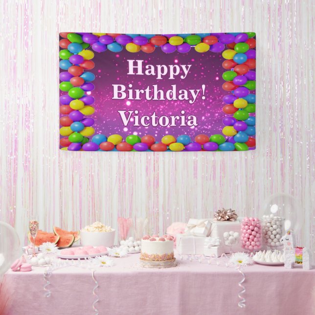 Balloons Glitter Happy Birthday custom Vinyl  Banner (Party)