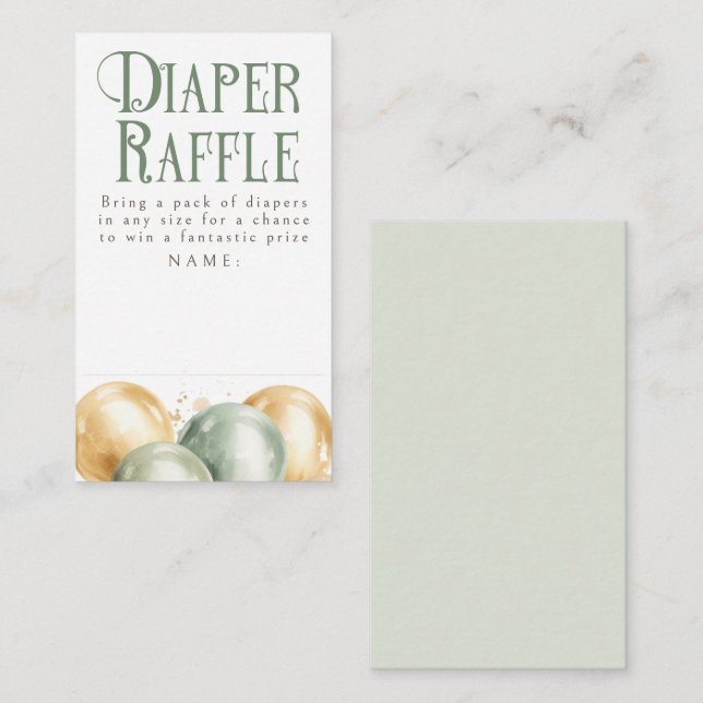 Balloons Green Diaper Raffle Baby Shower Tickets Enclosure Card (Front/Back)