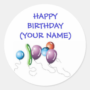 Balloons, HAPPY BIRTHDAY(YOUR NAME) Classic Round Sticker