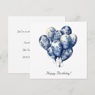 Balloons in Delft Blue, customizable Invitation