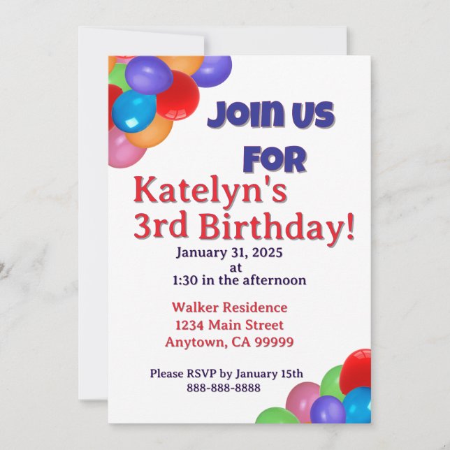 Balloons Invitation (Front)