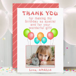 Balloons Kids Birthday Photo Thank You<br><div class="desc">Balloons Kids Birthday Photo Thank You. Thank you balloon birthday card for the children`s birthday party. This design comes with balloons in red,  blue,  pink and green colours. Personalize the card with your child`s name,  thank you message and photo.</div>
