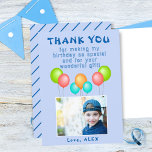 Balloons Kids Birthday Photo  Thank You Card<br><div class="desc">Balloons Kids Birthday Photo Thank You Card. Thank you balloon birthday card for the children`s birthday party. This design comes with balloons in red,  blue,  pink and green colours. Personalize the card with your child`s name,  thank you message and photo.</div>