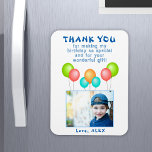 Balloons Kids Birthday Photo Thank You  Magnet<br><div class="desc">Balloons Kids Birthday Photo Thank You Magnet. Thank you balloon birthday magnet for the children`s birthday party. This design comes with balloons in red,  blue,  pink and green colours. Personalize the magnet with your child`s name,  thank you message and photo.</div>