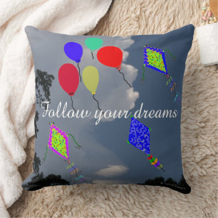 Balloons Kite Flying Fluffy Clouds 20" x 20" Throw Pillow