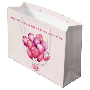 Balloons on Trendy Barbiedoll Blush Pink Large Gift Bag
