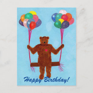 Balloons Ours Teddy Swing Bonne Carte Postale Anni