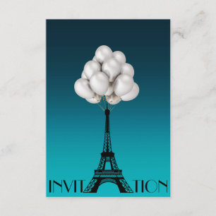 Balloons Paris Eiffel Tower Glam Chic Aquatic Invitation