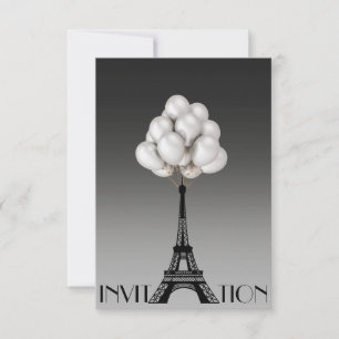 Balloons Paris Eiffel Tower Glam Chic Grey Invitation