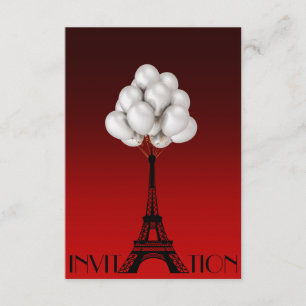 Balloons Paris Eiffel Tower Glam Chic Red Invitation