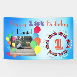 Balloons Personalized Baby Boy Happy 1st Birthday Banner
