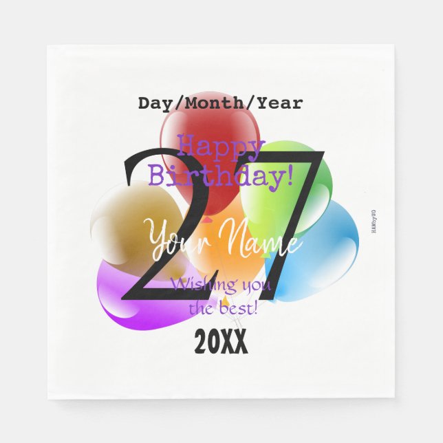 Balloons Personalized Birthday Paper Napkins (Front)