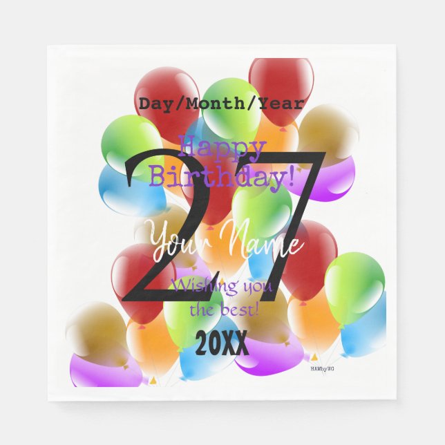 Balloons Personalized Happy Birthday Paper Napkins (Front)