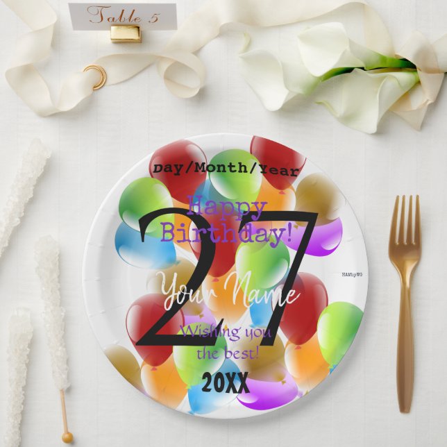 Balloons Personalized Happy Birthday Paper Plate (Wedding)