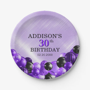 Balloons Purple Birthday Paper Plate