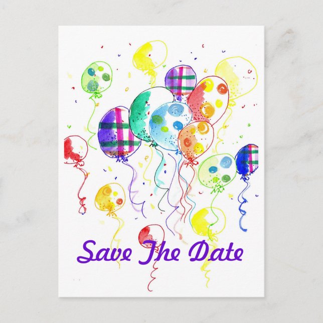 Balloons Rainbow Party Celebrate Confetti Announcement Postcard (Front)