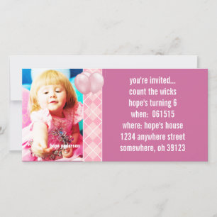Balloons Raspberry Argyle Birthdy Photo Invitation