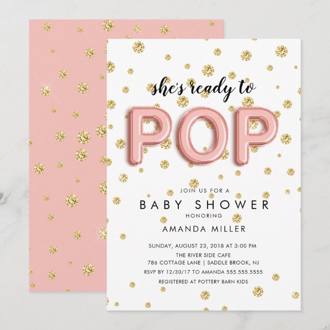 Balloons Ready to POP Girls Shower Invitations (Front/Back)