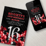 Balloons Red 16th Birthday Invitation<br><div class="desc">Bunches and bunches of balloons—this design just doesn't hold back! Featuring bold numbers and elegant typography in a space that's literally overflowing with balloons, this design is an instant party-starter. The red and black colour scheme and retro typography set a classic, stylish tone for your event. Perfect for the modern...</div>