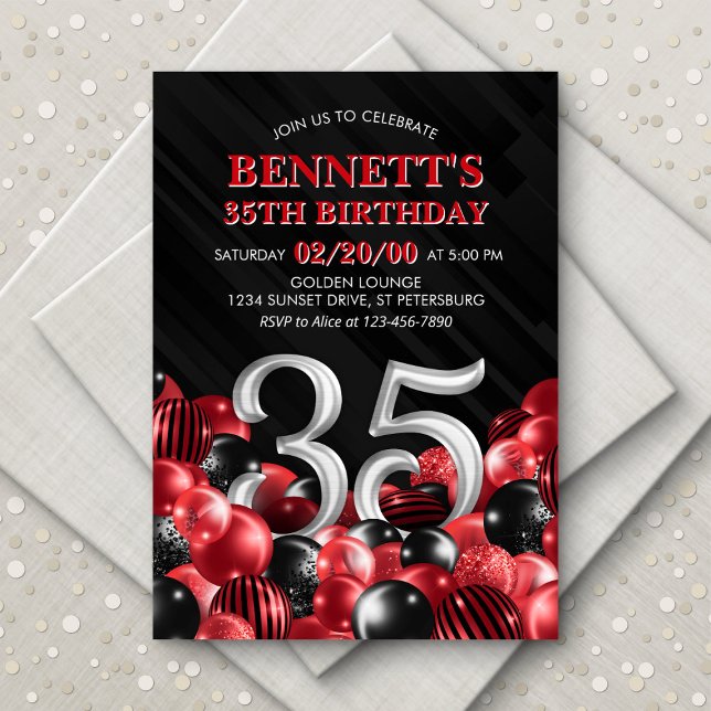 Balloons Red 35th Birthday Invitation (Creator Uploaded)