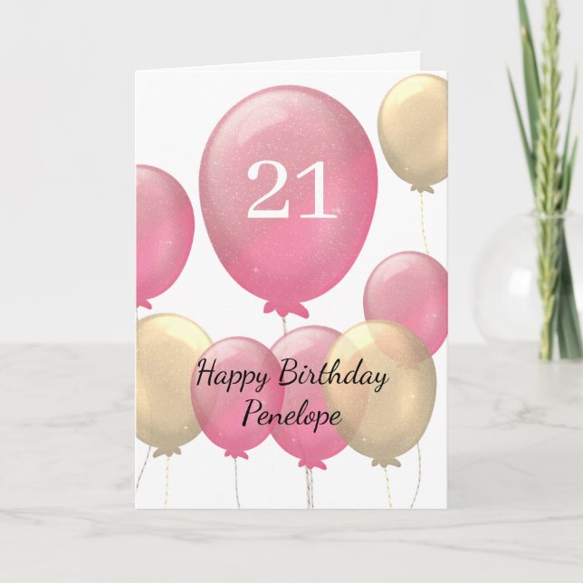 Balloons rose et or 21e carte d'anniversaire (Devant)