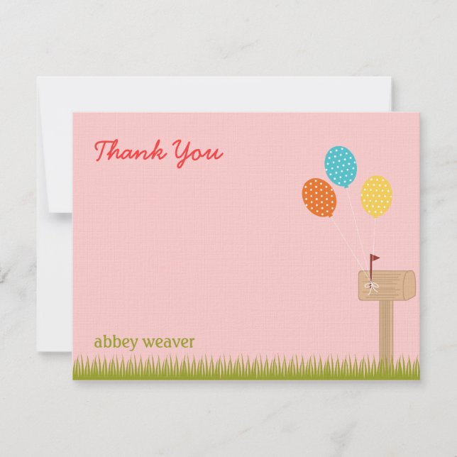 Balloons Sign Flat Thank You Card - Pink (Front)