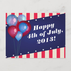 Balloons & Stripes 4th of July Party Postcard
