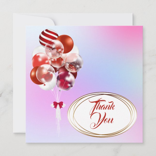 Balloons. Thank You card. Personalize.  (Front)