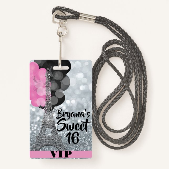 Balloons Tour Eiffel en argent rose VIP Pass Badge (Devant avec lanière)