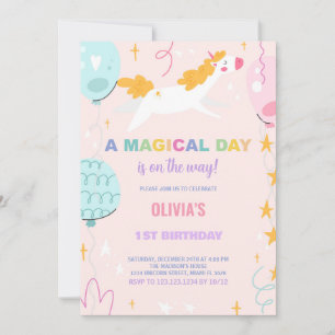 Balloons Unicorn Birthday Invitations